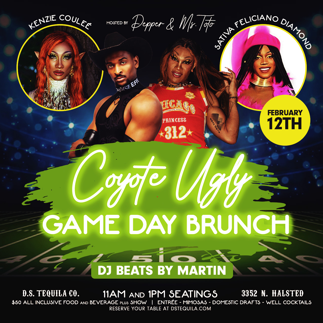 Coyote Ugly Game Day Drag Brunch (Super Bowl Pre-Game!) ⋆ D.S. Tequila Co.